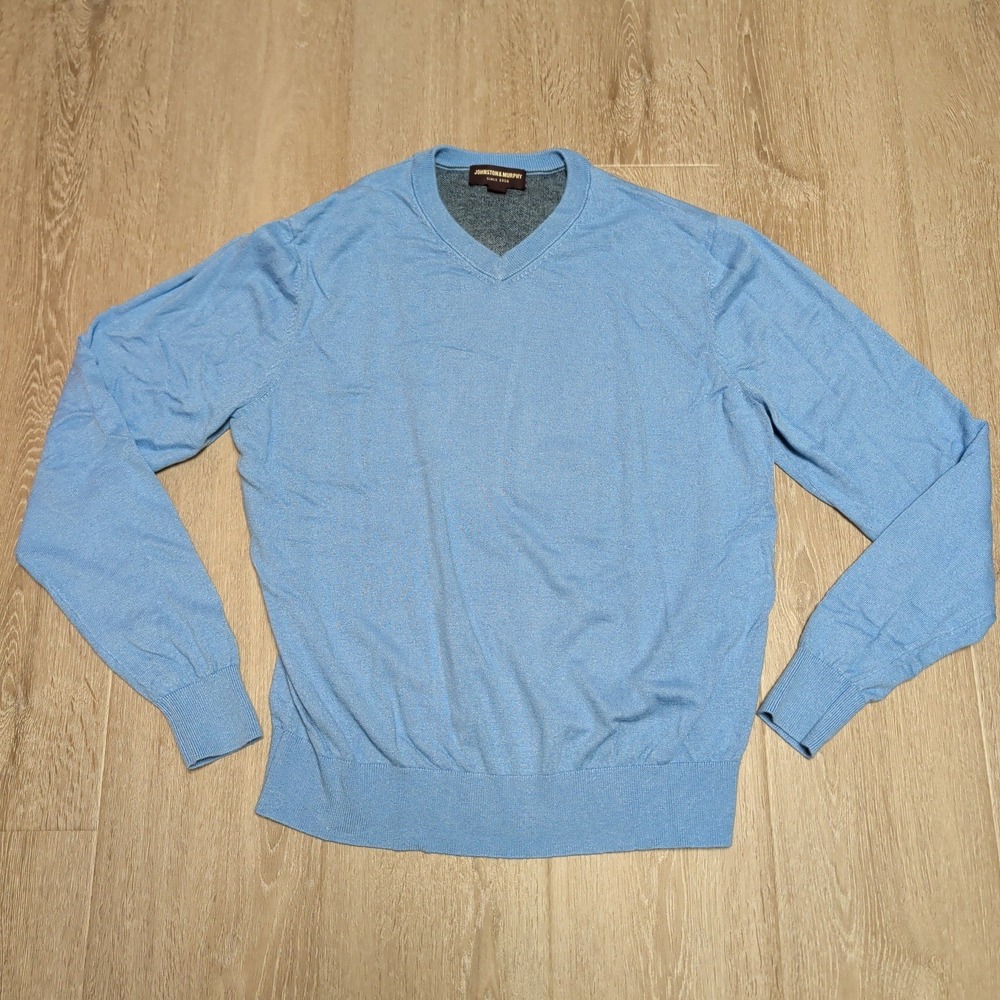Johnston & Murphy V-Neck Sweater Mens S Blue Excellent Silk Alpaca Blend 74-1292